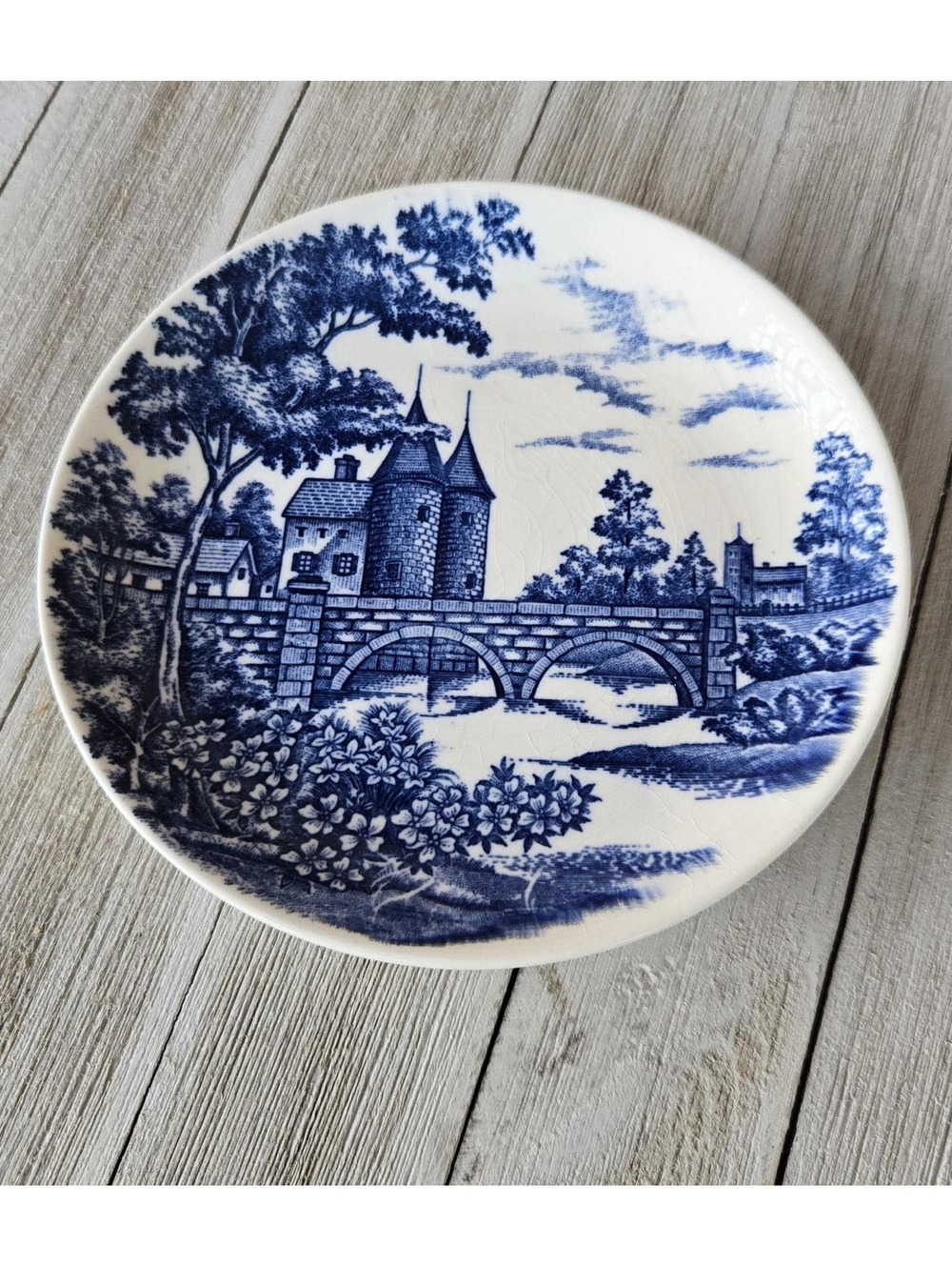 Vintage Blue and white earthenware plate titled 'Ghent' by Norleans